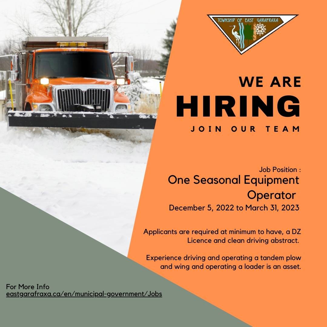 We are Hiring One Seasonal Equipment Operator 2022-2023